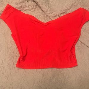 Red Ribbed Off the Shoulder Kortni Jeane Top